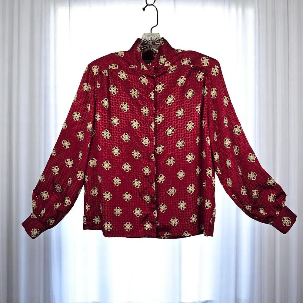 VTG Country Sophisticates by Pendleton Woman 14 Floral Blouse Mock Neck USA made